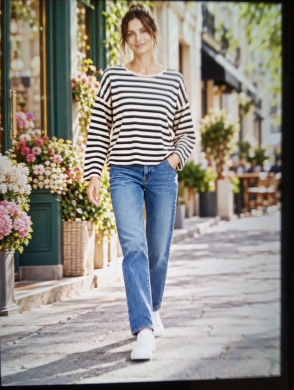 COS striped Cotton Long Sleeve Boxy Top Relaxed Oversized Coastal Nautical M